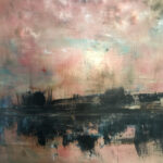 Impressionist painting of harbor at sunset