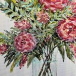 painting of rose bouquet in glass vase