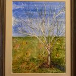 painting of bare tree in field